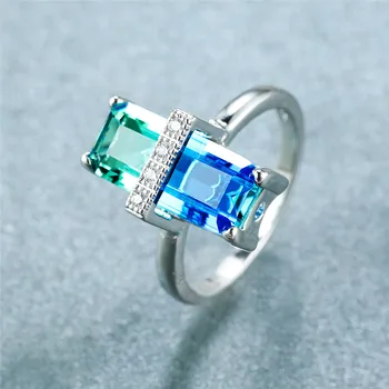 Kouzlo Vícebarevná Zirkony Obdélník Kamenné Kruhy Pro Ženy, Svatební Šperky Ženské Luxusní Rainbow Crystal Zásnubní Prsten Party Dárek