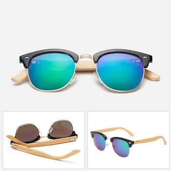 Nové Módní Ležérní Retro Bambusové Dřevo sluneční Brýle Muži Ženy Značky Designer Club Gold Mirror oculos de sol Brýle Half Moon