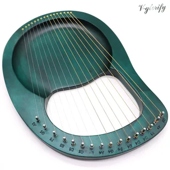 16 řetězec dřevěné lyra, harfa kovové struny honosí masivního dřeva smyčcový nástroj zelené malé harfu s tuning klíč, hadřík na čištění