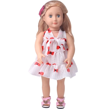 18 inch Girls panenka šaty Bow print dress Americké new born sukně vhodné 43 cm baby příslušenství c892