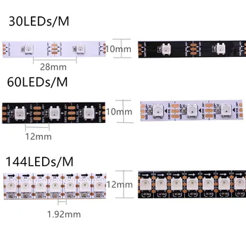 1m/5m WS2812B 30/60/144 pixelů/led/m Smart led pixel pás,Černé/Bílé PCB,WS2812 IC;WS2812B/M ,IP30/IP65/IP67 DC5V