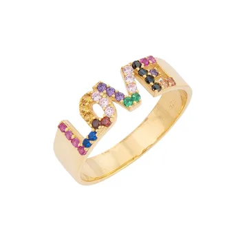 2019 poslední nový design přítelkyně dárek Abecedy dopis láska zpevněné duhové zirkony kapela prsten zlaté barvy