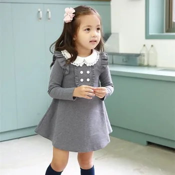 2020 jaro podzim nové příjezdu bavlny dívka korejské oblečení panenka límec dlouhý rukáv ležérní dívky-line mini šaty děti oblečení