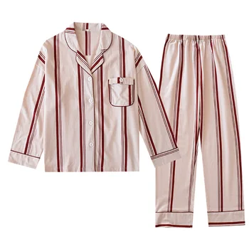 2020 jaře a na podzim nová bavlny pletené dámské pyžamo oblek široký pruh home service s dlouhým rukávem kalhoty dámské pyžama sada