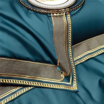 2020 Luxusní 600TC egyptské Bavlny Jednoduchost Povlečení Sada Zlaté Výšivky Peřinu Prostěradlo povlak na Polštář 4ks