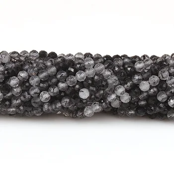 2mm 3mm Přírodní Černá Rutilated Quartz Krystal, Kolo, Tváří Drahokam Korálky DIY Příslušenství pro Šperky Náhrdelník Náramek Dělat