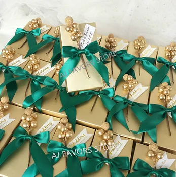 50ks Svatební svatební sprcha případě narozeninové party družička dárky krabice na zakázku zlatý papír cukroví čokoládové osobní laskavost box