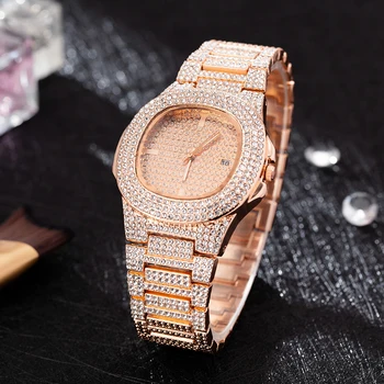 5KS Ženy luxusní hodinky módní rose gold drahokamu kapela s 316 z nerezové oceli náramek/náhrdelník/náušnice/kroužky dárková sada