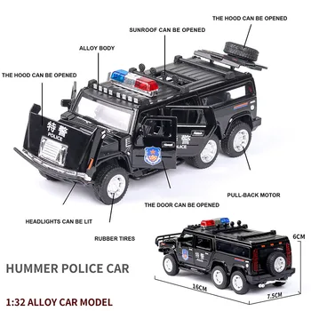 6 Kol Hummer Diecasts & Toy Vehicles Model Auto 1:32 Kovové Slitiny Simulace Vytáhnout Zpět Hračky Pro Děti, Dárky Pro Děti