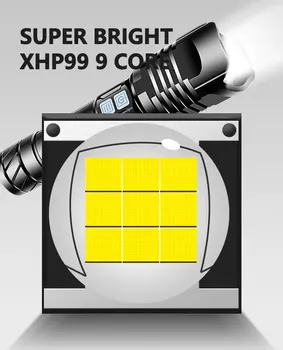 90000LM nejsilnější XHP99-9core LED Taktická Svítilna vodotěsná Pochodeň 3modes XHP90 Zoomovatelný Lov camping lampa použijte 26650