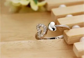 925 sterling silver módní láska srdce lesklé crystal dámy'finger prsteny šperky ženy velkoobchod otevřít prsten drop shipping