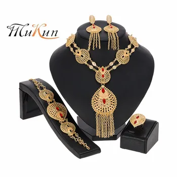 Africké Šperky Sady Zlato Dubaj Ženy Zlaté Šperky Soupravy Náhrdelník Náramek Náušnice Luxusní Etiopské Šperky pro Svatbu