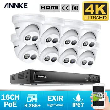 ANNKE 16CH 4K, FHD POE Network Video Bezpečnostní Systém 8MP H. 265+ NVR S 8X 8MP EXIR 30m Noční Vidění Povětrnostním vlivům IP Kamery Kit