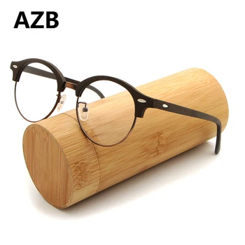 AZB Vintage Kulaté Brýle rámy Ženy, Dřevěné Předpis Krátkozrakost Podívanou Brýle Rámy Jasné Objektiv Oculos Gafas