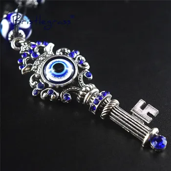 BRISTLEGRASS turecké Modré Evil Eye Retro Drahokamu Crown přívěsky na Klíče Kroužek Držák Keychain Amulet, Talisman, Požehnání, Ochranu