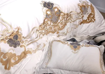Bílé Evropské Luxusní Golden Royal Výšivky z Egyptské Bavlny Ložní prádlo Set Peřinu Ložní Povlečení prostěradla povlaky na Polštáře 4/7pcs
