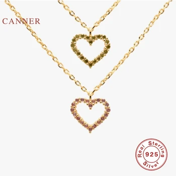 CANNER Real 925 Sterling Silver Náhrdelník Pro Ženy 2020 Šperky ve tvaru Srdce, Modrá Bílá Black Diamond Řetěz náhrdelník Náhrdelník