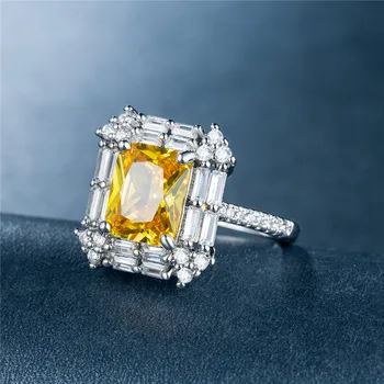 Cellacity Geometrie Silver 925 prsten pro Ženy Šperky s Drahokamy Obdélník Citrín Banket Večírek Prsten Velikost6,7,8,9,10 Dárek