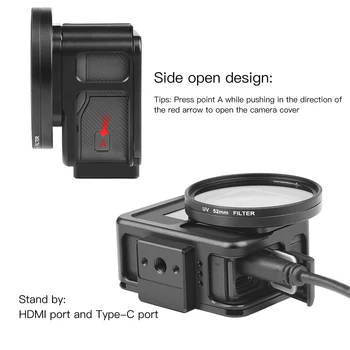 CNC Hliníkové Slitiny Ochranné Pouzdro Cage Mount pro GoPro Hero 7 6 5 Černá S 52mm UV Objektiv zadní Vrátka pro Go Pro Hero 7 Příslušenství