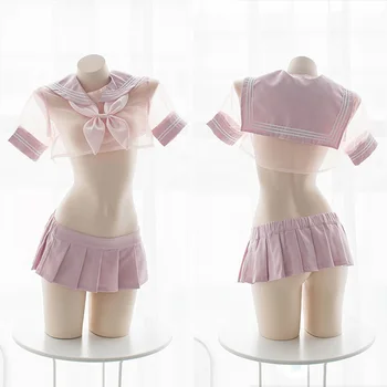 Cute Pink Sailor Lolita Šaty Erotické Oblečení Cosplay Kostým School Girl Jednotná Oblečení Sexy Kawaii Spodní Prádlo Set Spodní Prádlo