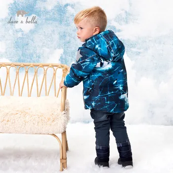 DB15551 dave bella zimní baby boys módní kreslený tisk s kapucí polstrovaný kabát děti topy kojenecké batole oblečení