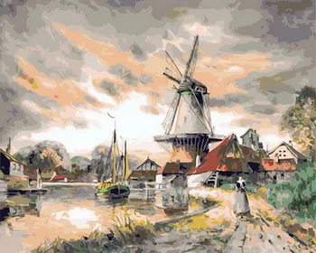Diy bezrámové obrazy podle čísel malování podle čísel pro domácí dekor obraz olej malování 5065cm větrný mlýn