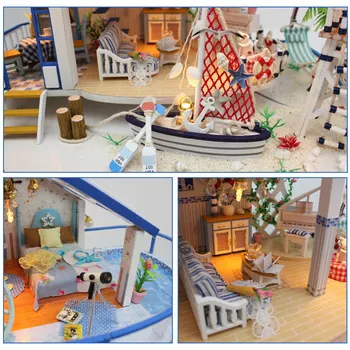 DIY Domeček pro panenky Moře Legenda Miniaturní Bule Vila S LED Nábytek Dřevěný Dům Model Kit Dárky Děti Dívky Vánoční Hračky