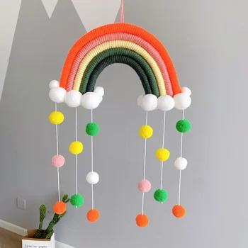 Dětský Pokoj, Ručně Vyráběné Duha Ornament Tkané Bavlněné Lano Rainbow Závěsné Dekorace, S Cítil Míč Nordic Děti Pokoj Dekor
