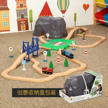 Dřevěné Montessori Železniční Trati Set Velké Velikosti Horských Scéna Slot Auto Parkovací Garáže Pro Auto Obvod Voiture Dítě Hračky