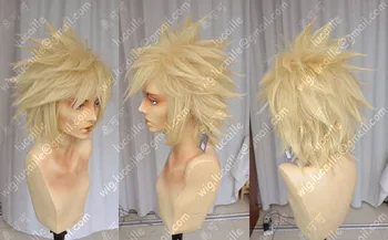 Final Fantasy VII FF7 Cloud Strife Krátké Zlatý Blond Tepelně Odolné Cosplay Vlasy Paruka + Zdarma Čepice Paruka