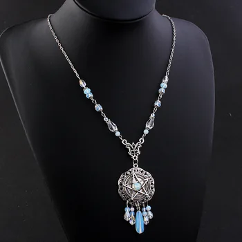 Gothic Pentagram Start Ženy Crystal Náhrdelník Korálky Dlouhý Přívěsek Řetěz Náhrdelník Počáteční Prohlášení Náhrdelník Módní Šperky