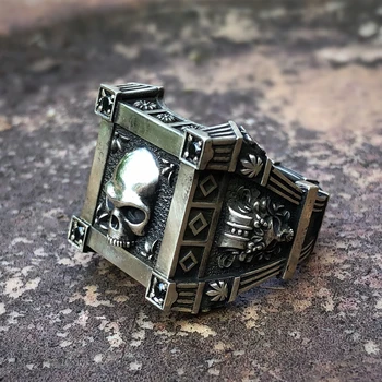 Gotický Z Nerezové Oceli Těsnění Lebka Prsten Vintage Black Cz Crystal Pečetní Prsteny Pánské Punk Motorkářské Šperky
