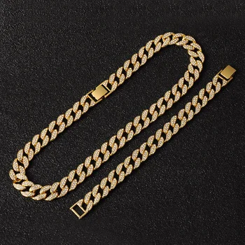 Hip Hop Miami Obrubník Kubánské Řetěz Náhrdelník 15MM Zlaté Ledový, Řetězy Zpevněné Kamínky CZ Bling Rapper Náhrdelníky Pánské Šperky