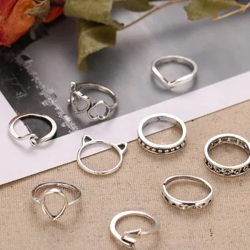 Hot Prodej Nové Šperky Kreativní Duté Lístků Láska Kroužek Oblek 9-Dílná Sada pro Ženy prsteny pro Ženy, Dárky