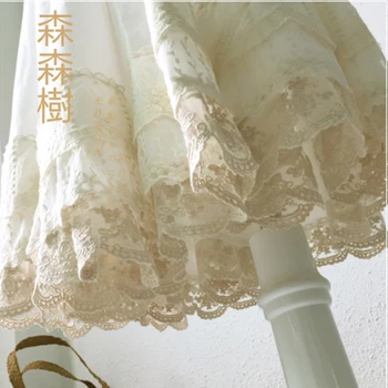 Japonské Mori Girl Multi Layer Krajky Bavlněné Sukně Ženy Bílá Víla Výšivky Skládaná Spodnička Princezna Kawaii Sukně A285-1