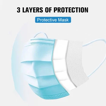 Jednorázové obličejové Masky Nonwove 3 Vrstvy Filtr Úst Maska Proti Prachu Bezpečný Prodyšné Ochranné masky Pro Dospělé 100ks