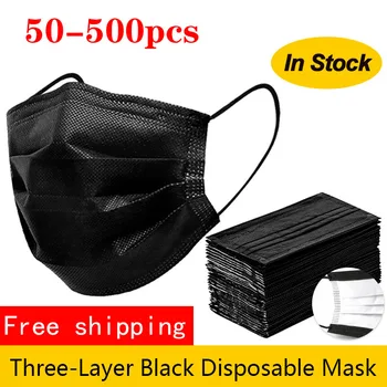 Jednorázové Černé Úst Maska na Obličej 3 Vrstvy Meltblown Filtr Bezpečné Prodyšné netkané Anti-Ochrana proti Prachu Masky Mascarillas