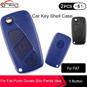 KEYECU 10 KS/LOT Náhradní Shell Skládací Vzdálené Klíčové Pouzdro 3 Tlačítko pro Fiat Punto Stilo Ducato Panda Flip Fob Modrá Černá Barva