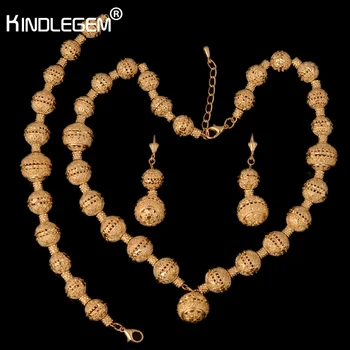 Kindlegem Nové Africké Korálky Šperky Sady Indické Zlaté Barvy Luxusní Prohlášení Náhrdelník Náhrdelník Náramek Ring Módní Šperky