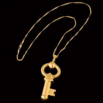 Kindlegem Styl Značky Velkoobchodní Čistého Zlata Barva Klíč Náhrdelník S Přívěskem Pro Ženy, Africké Šperky Dubaj Itálii Vysoce Kvalitní Bijoux