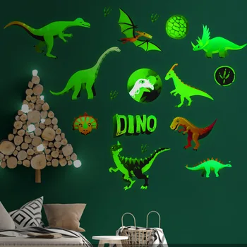 Kreativní Noční Světlo Dinosaur Samolepky Na Zeď Pro Děti Pokoje Karikatura Dino Jungle Safari Stěnu Pro Chlapce Ložnice Řev Samolepky