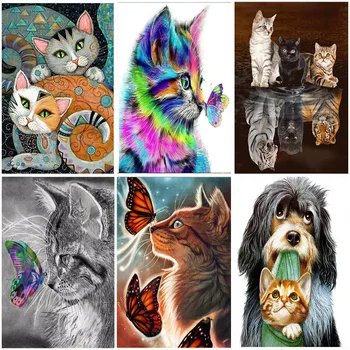 Kreslené Kočky motýl 5D DIY Diamantový Malování Zvířat, Plné Kulaté Krystal Mozaika Výšivky Cross stitch Dospělí Umění Nové Příjezdu