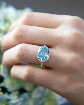 Krásné Akvamarín Modrá Zirkon Prsten 925 Stříbrný Prsten Pro ženy jemné šperky Prst Prsten