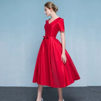 Ladybeauty Nový příchod roku 2020 Elegantní Červené Večerní Šaty V-Neck Šněrování Formální Party plus velikost Krátký rukáv šaty
