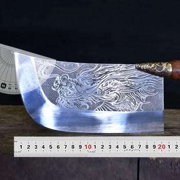 Longquan rukou ducha spisovatel ručně kované kráječ s kuchyňským nožem staré retro Nůž šéfkuchaře řezání Hrana kusy masa nůž
