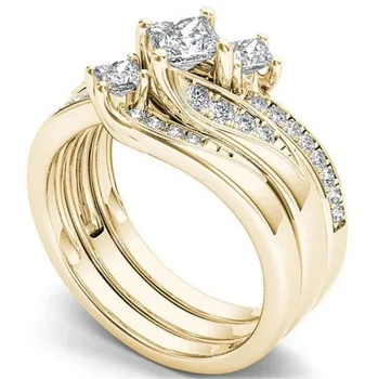 Luxusní Gold White Crystal Zirkon Snubní Prsteny Set pro Nevěstu, Snubní Prsten, Zásnubní Prsten Koktejlový Večírek Šperky Milenec Dárky