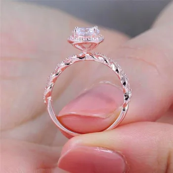 Luxusní Ženské Malé Kulaté Crystal Ring Set Elegantní Láska Nevěsta Svatební Prsten Módní Rose Gold Zásnubní Slib Prsteny Pro Ženy