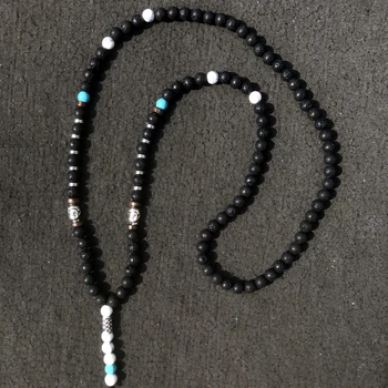 Mcllroy kámen náhrdelník muže/pro ženy dlouhé černé korálky buddha přívěsky & náhrdelník prohlášení, ručně vyráběné šperky na zakázku kolye erkek