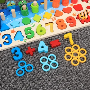 Montessori Vzdělání pro Děti Dřevěné Hračky Busy Board Matematika Rybaření Předškolní Dřevěné Montessori Hračka, Počítání, Geometrické Hračky