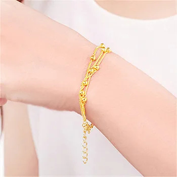 Móda 3 vrstvené stohovatelné řetěz náramky pro ženy, zlato 14k barevné korálky link šperky bijoux doplňky, dárky femme